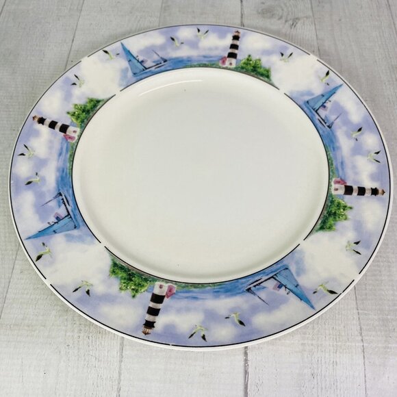 Thomson Pottery LIGHTHOUSE Birds Boats Coastal Stoneware Dinner Plates Set of 4 - Picture 4 of 16